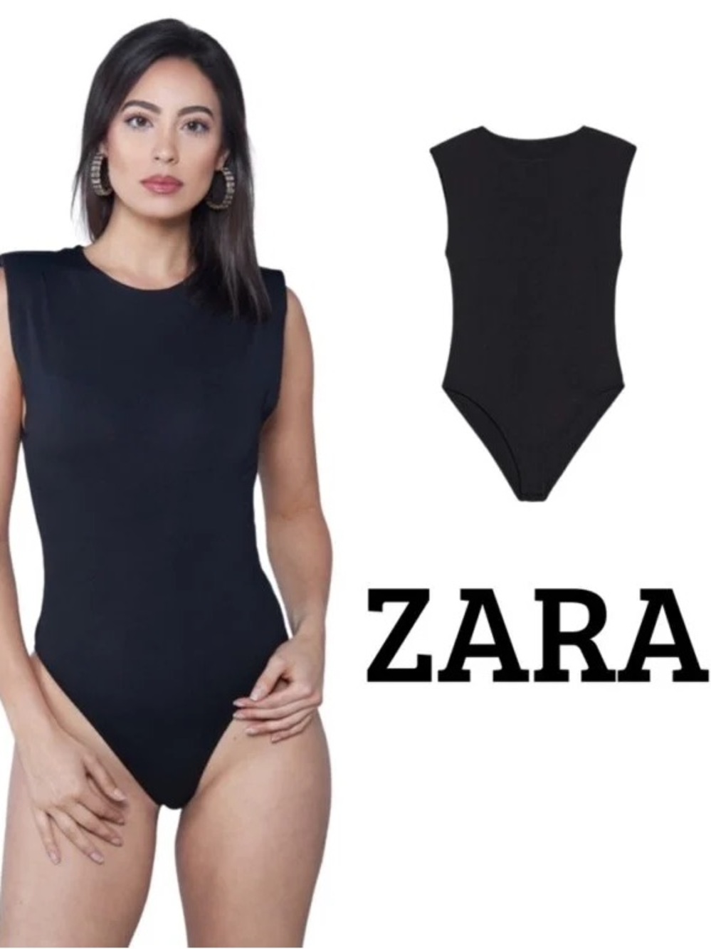 Zara black bodysuit with shoulder pads